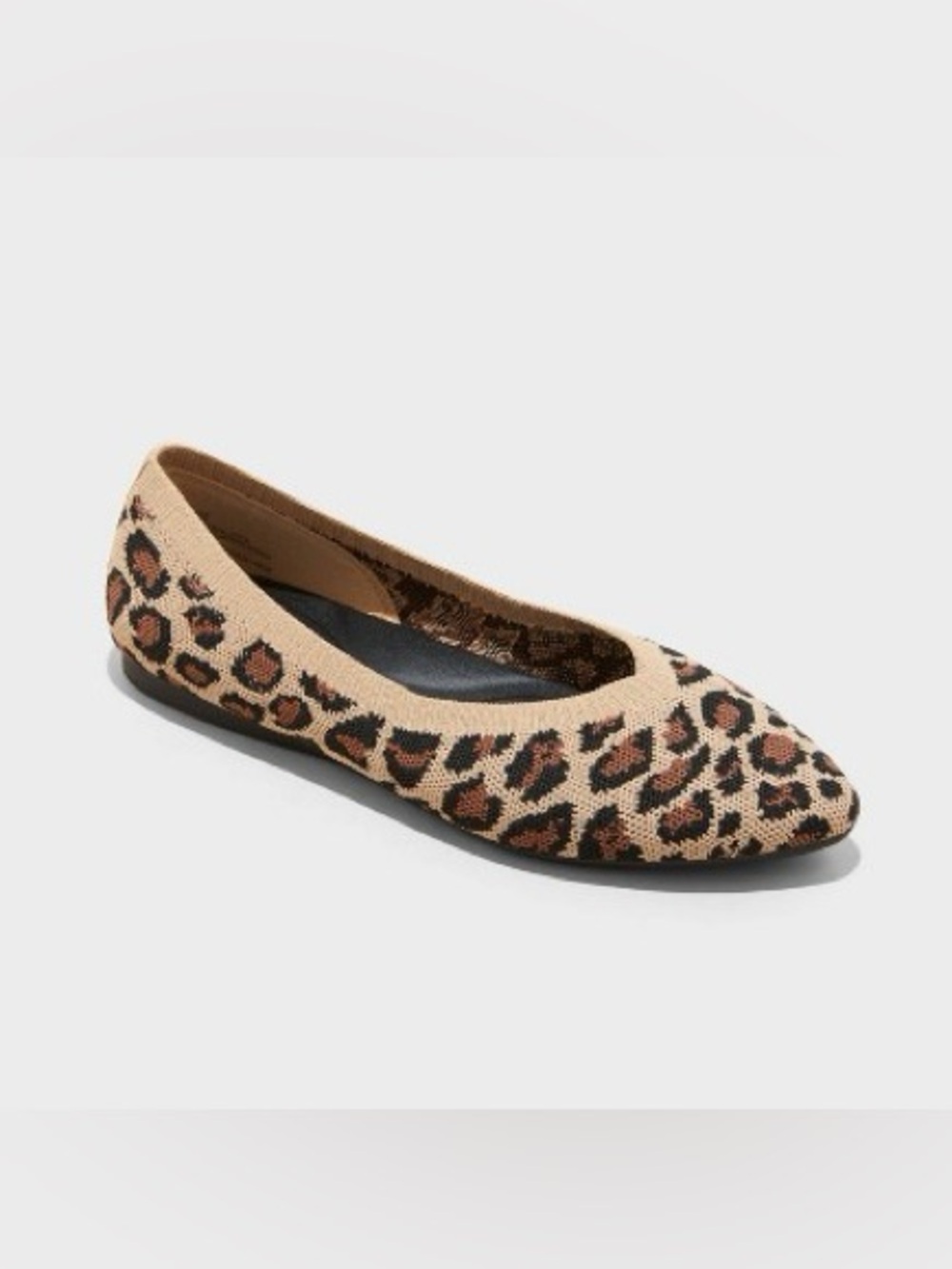 AND Claire Leopard Print Knit Pointed Toe Ballet Flats